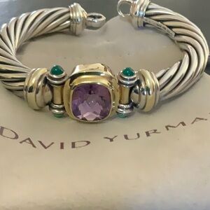 David Yurman Elegant Silver and Gold Bracelet with Purple Gemstone.  14k jade